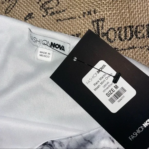 Fashion Nova NWT! Rare Marble Mesh Mini White/Black Dress Size M - Picture 6 of 10